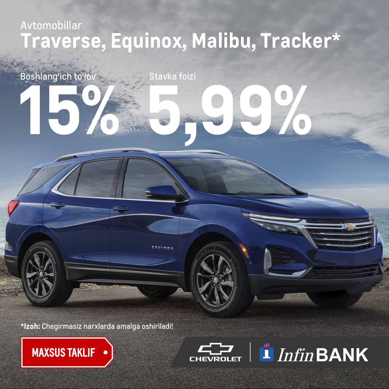 InfinBank orqali Chevrolet avtomobilini xarid qilish endi yanada oson